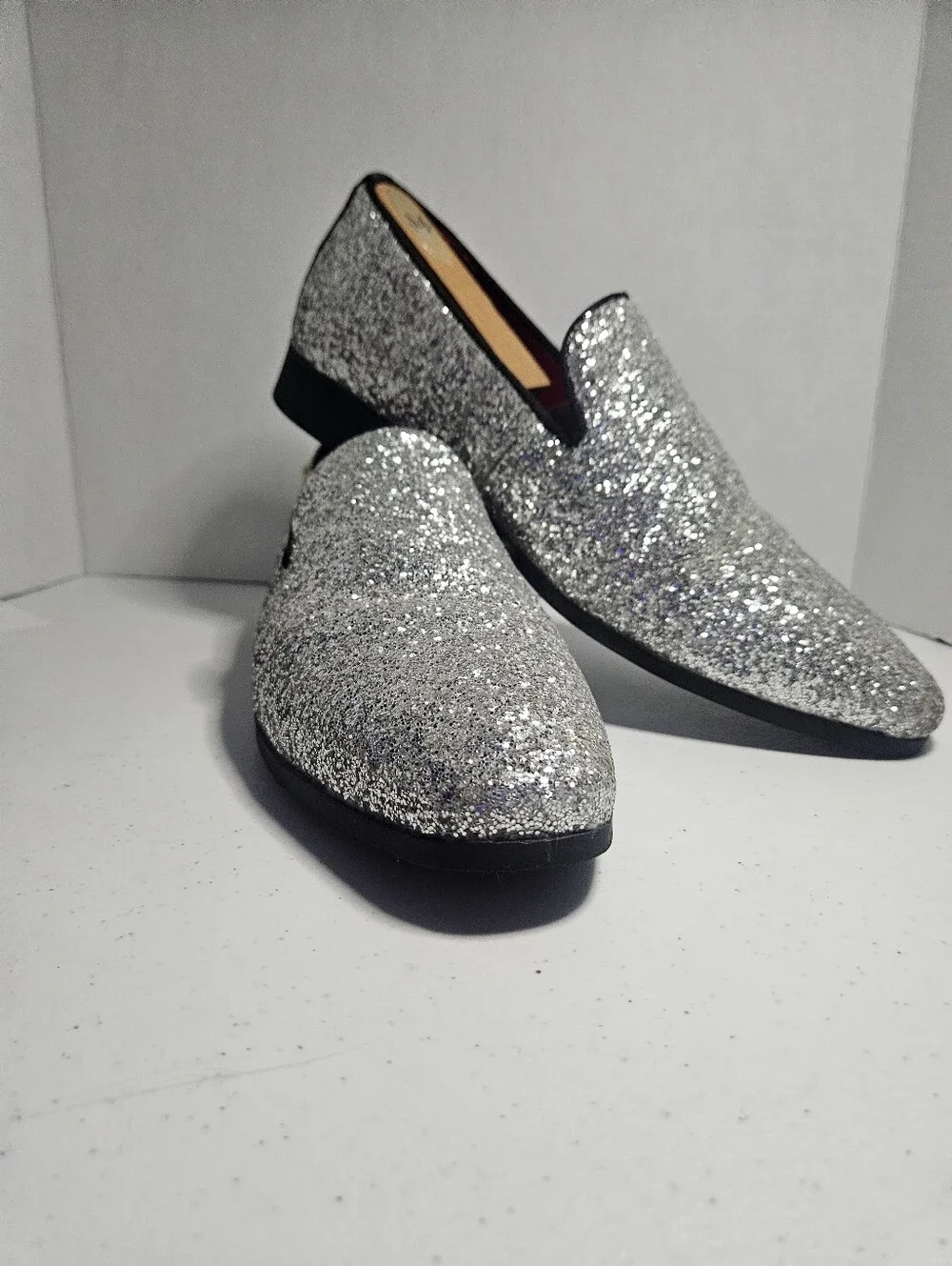 Men's Silver Glitter Slip-On Loafers